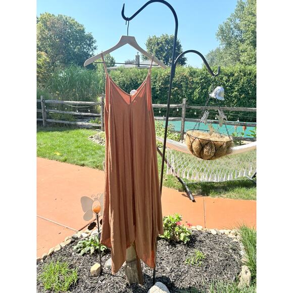 By Together Tan Trapeze Swing Midi Dress S/M Boho Minimalist - Picture 1 of 10
